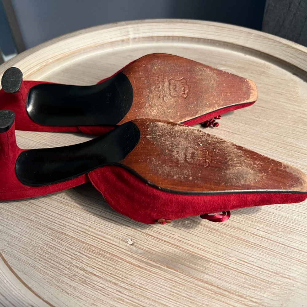 Stuart Weitzman Red Suede Mules - image 3